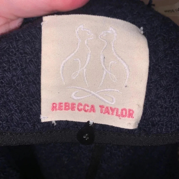 Rebecca Taylor *Navy Blue* Frayed Fringe Tweed Blazer Jacket Leather Accents 4 - Picture 7 of 15